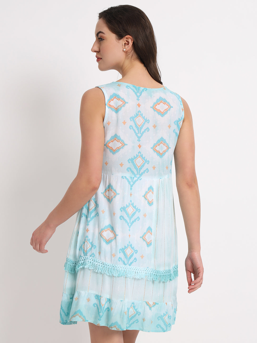 Blue Floral Embroidered A Line Mini Dress