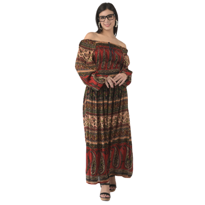 Women Red Ethnic Motifs Maxi Dress
