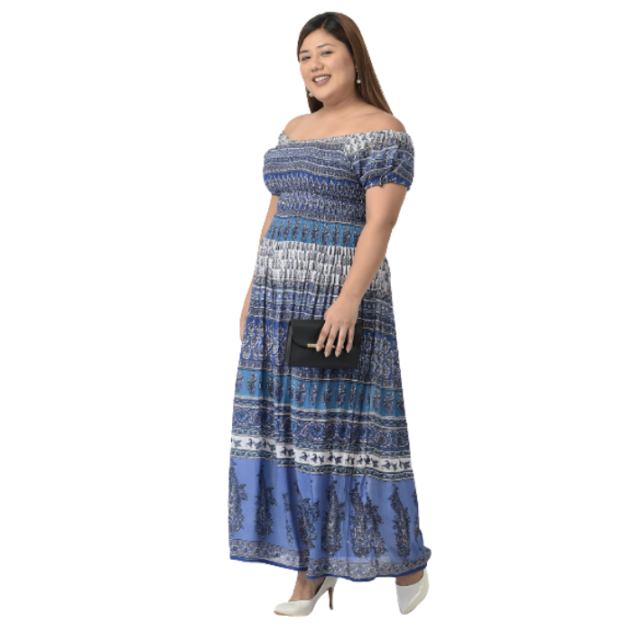 Blue Ethnic Motifs Maxi Dress
