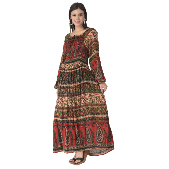 Women Red Ethnic Motifs Maxi Dress