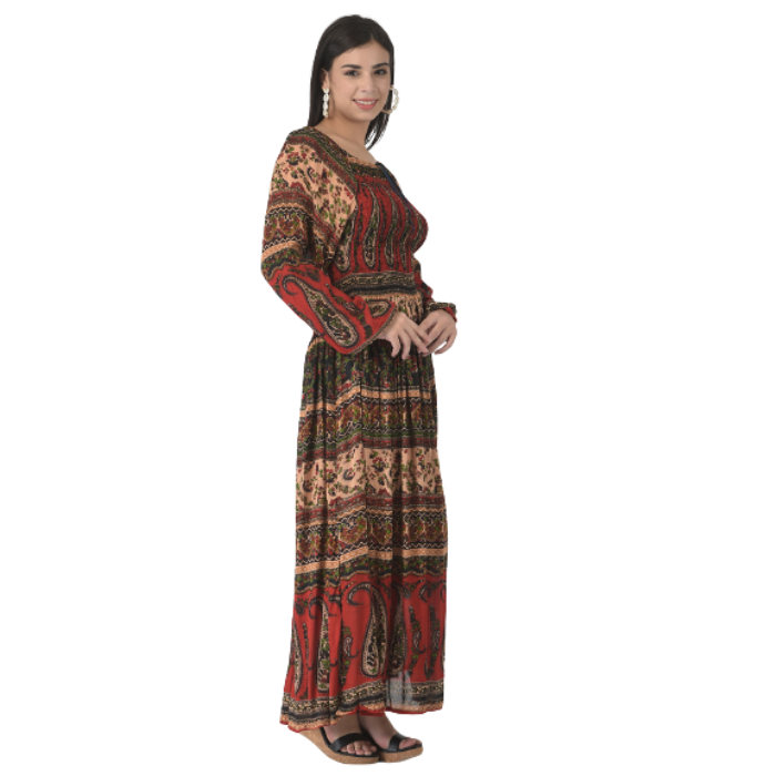 Women Red Ethnic Motifs Maxi Dress