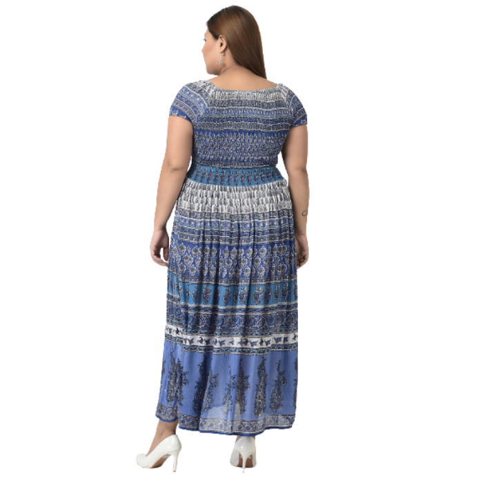 Blue Ethnic Motifs Maxi Dress