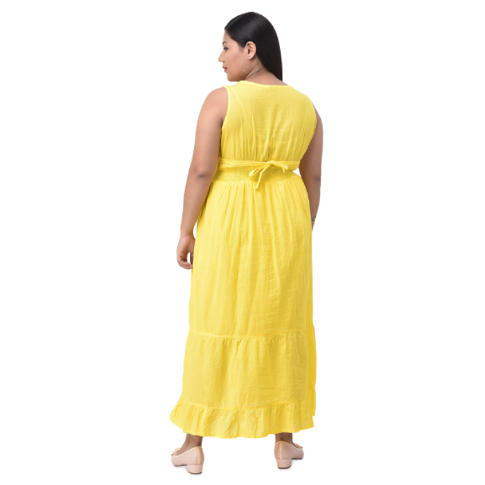 Women Yellow Embroidered Maxi Dress Plus Size