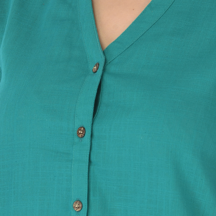 Green Mandarin Collar Shirt Style Longline Top
