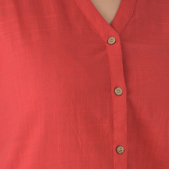 Red Mandarin Collar Shirt Style Longline Top