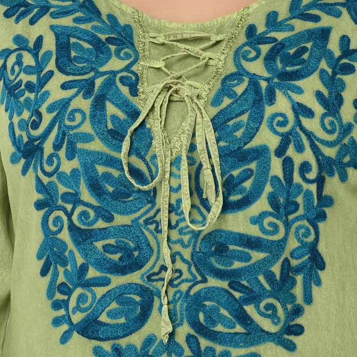 Women Green Floral Embroidered Maxi Dress