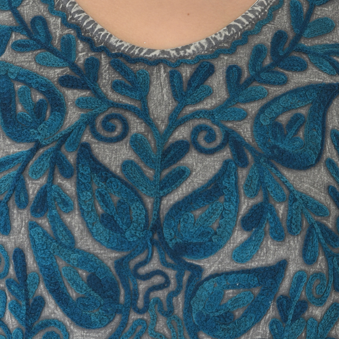 Women Grey & Teal Embroidered A-Line Dress