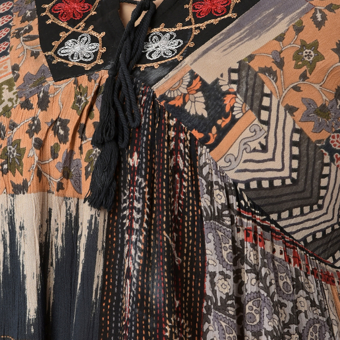 Longline Multicoloured Print Tie-Up Neck Top