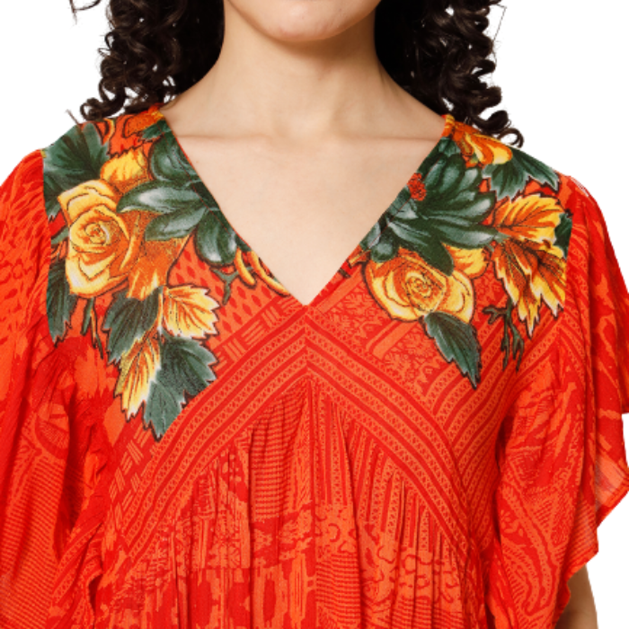 Print Flutter Sleeve Empire Longline Top