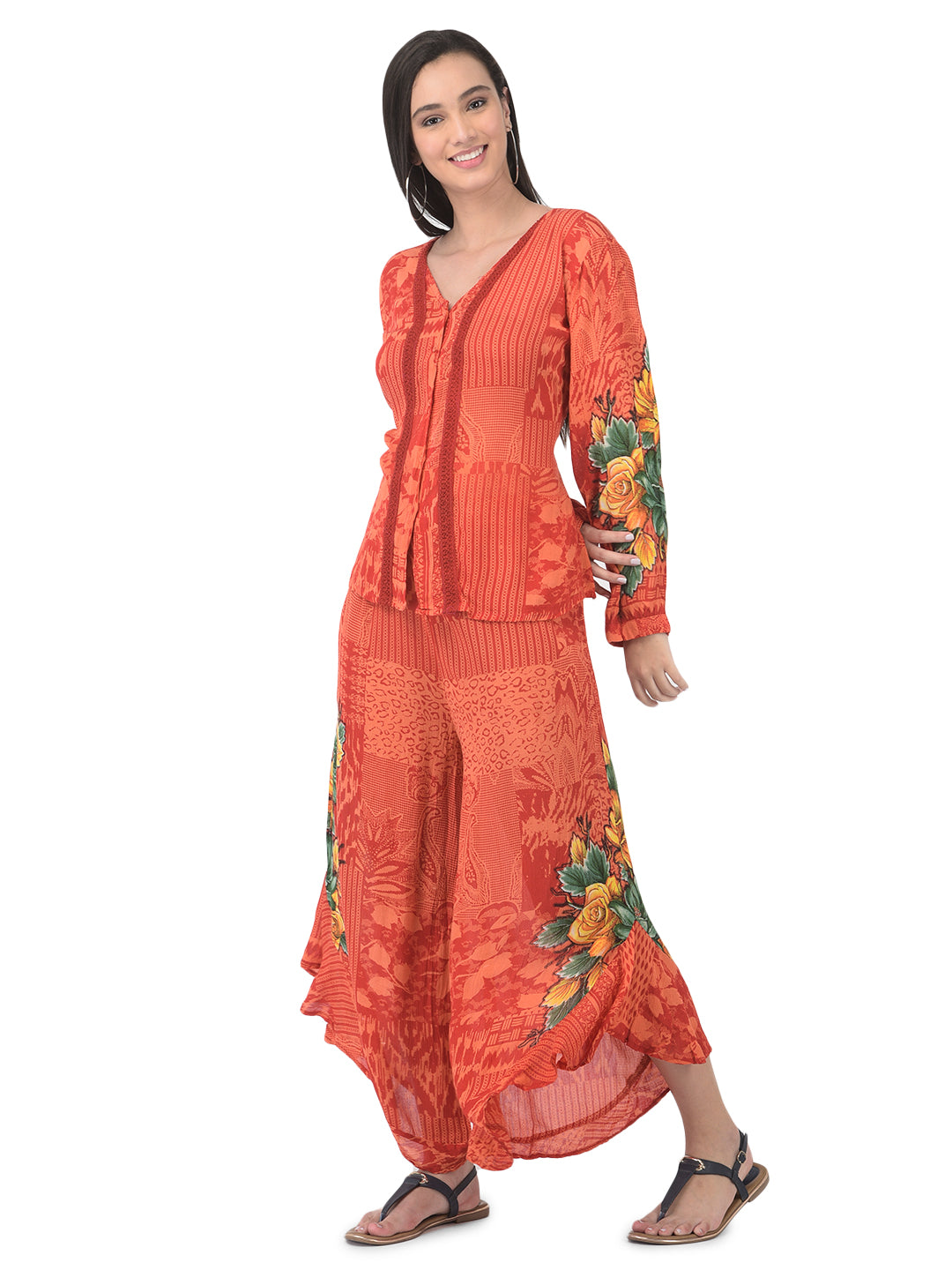 Women Floral Printed Top With Trousers