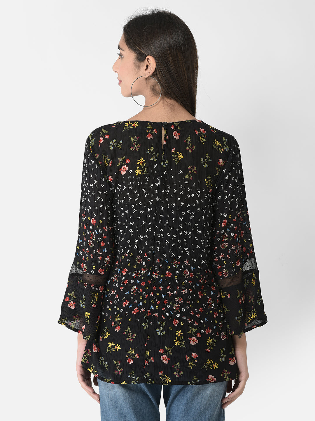Floral Printed Bell Sleeves Longline Top