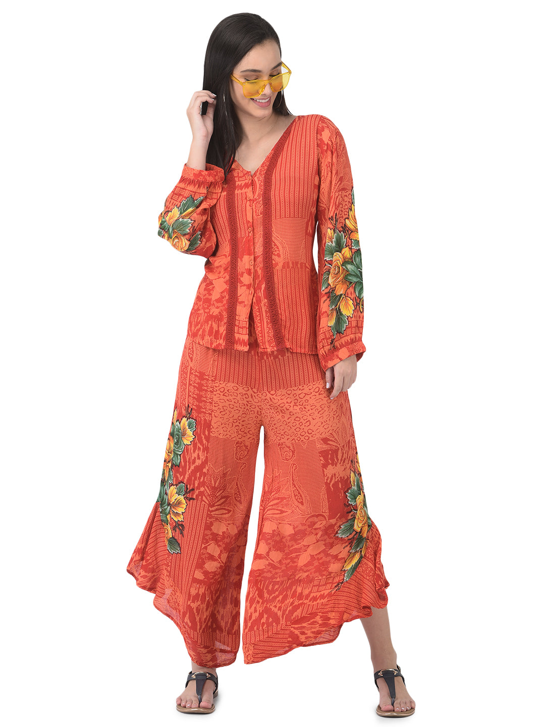 Women Floral Printed Top With Trousers