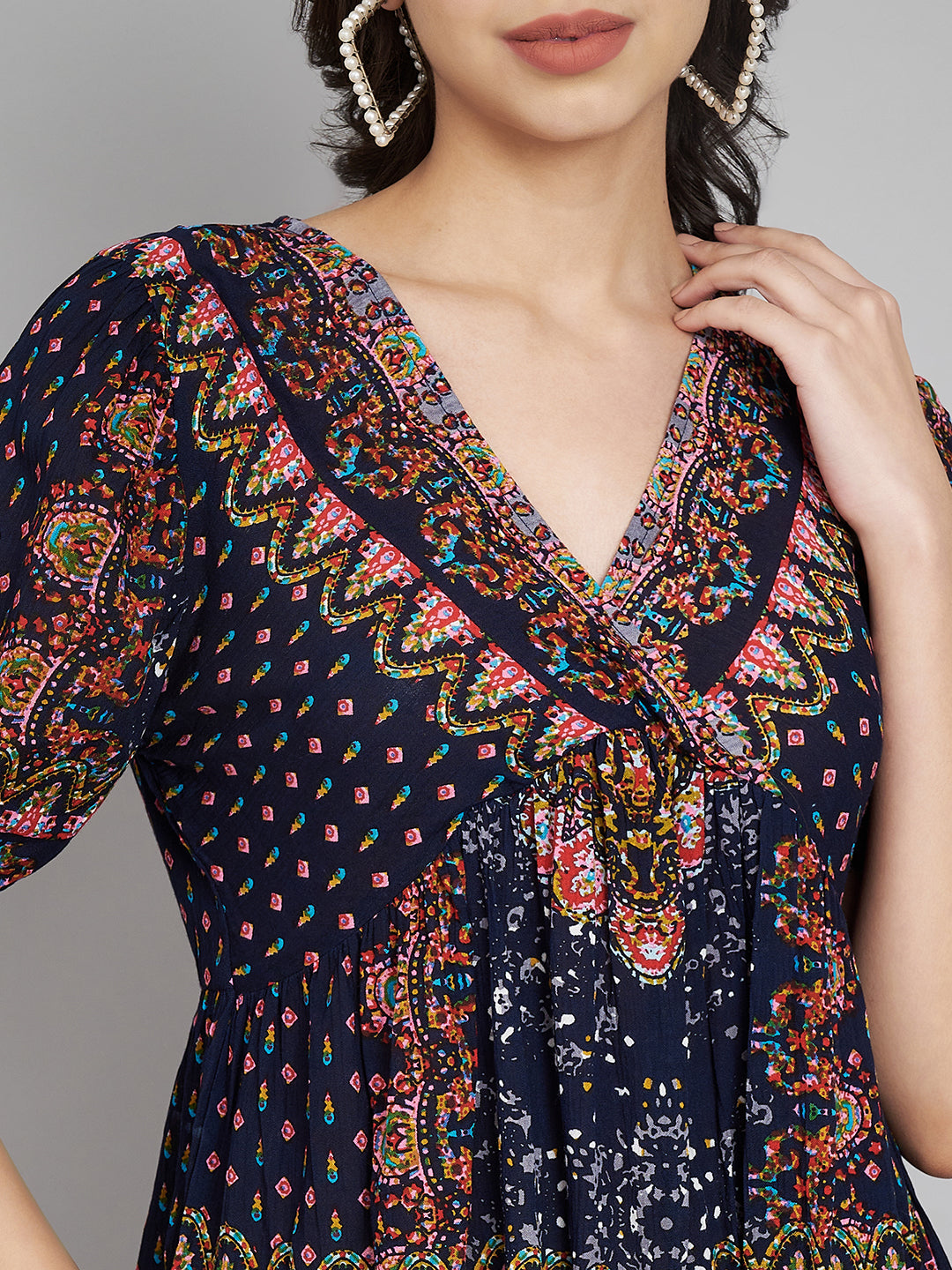 Ethnic Printed Puff Sleeves Empire Top