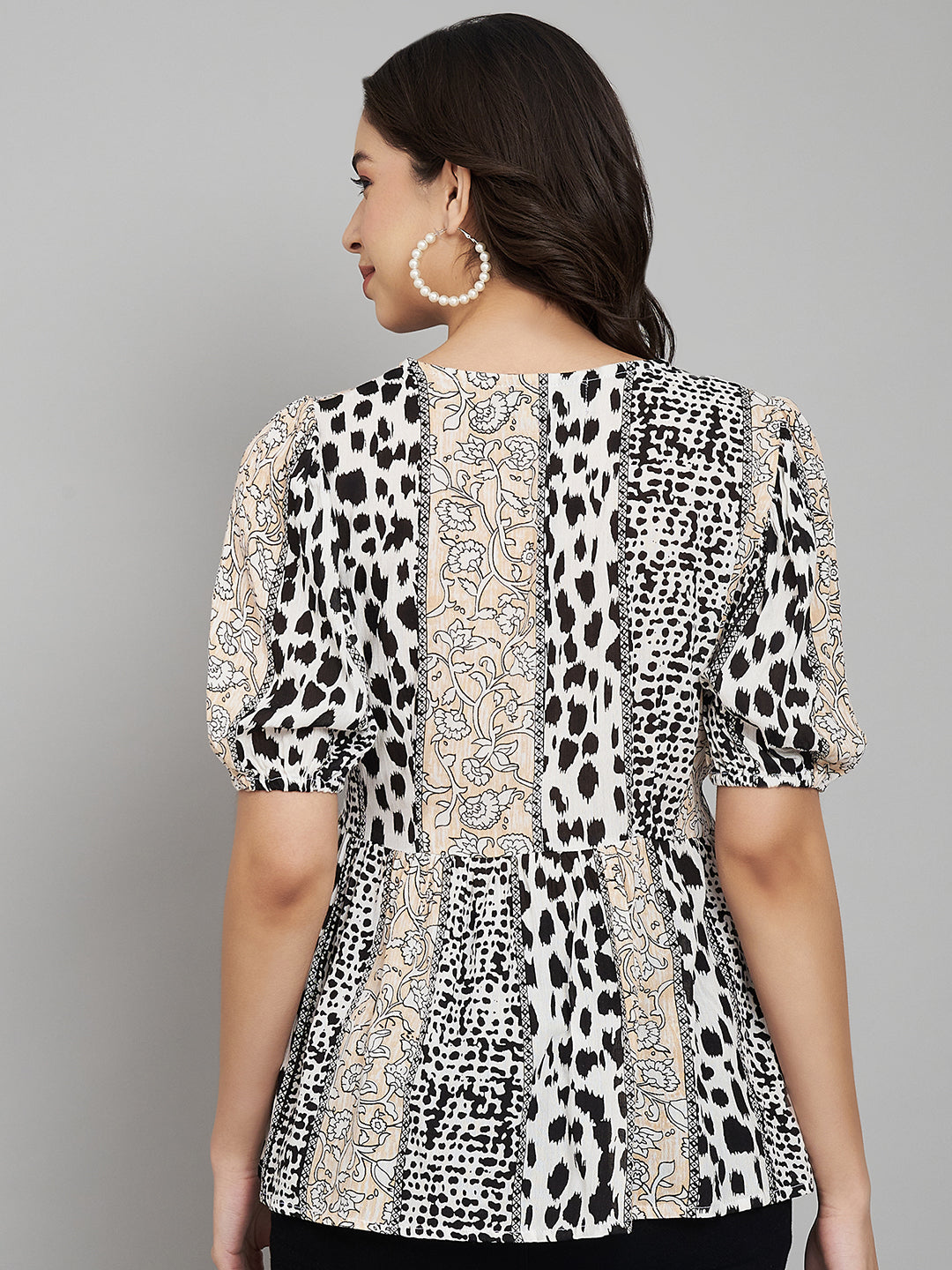 Animal Printed Puff Sleeves A-Line Top