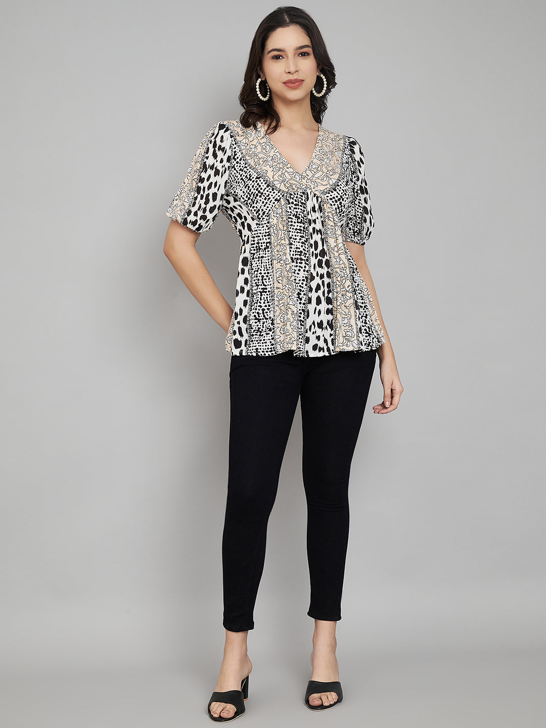 Animal Printed Puff Sleeves A-Line Top