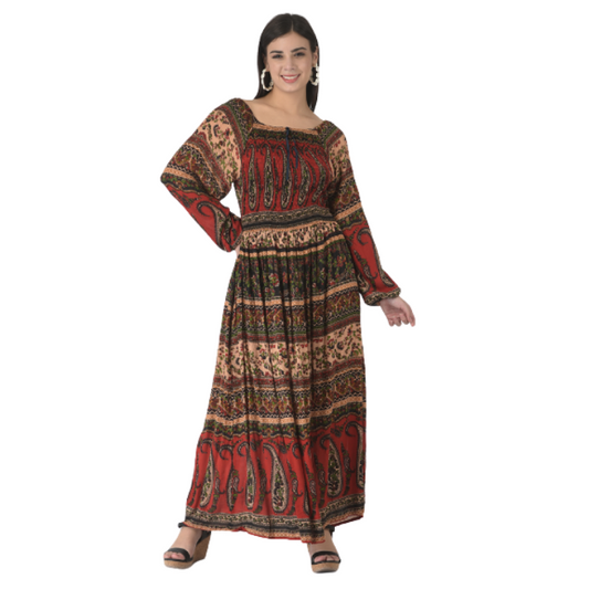 Women Red Ethnic Motifs Maxi Dress