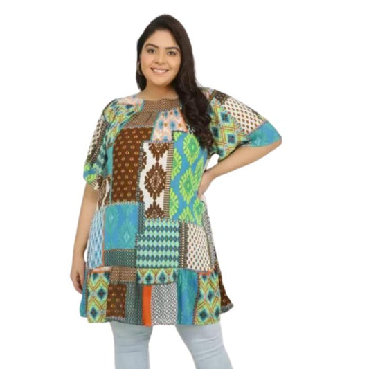 Patch Print Green/Turquoise Top with front Pockets