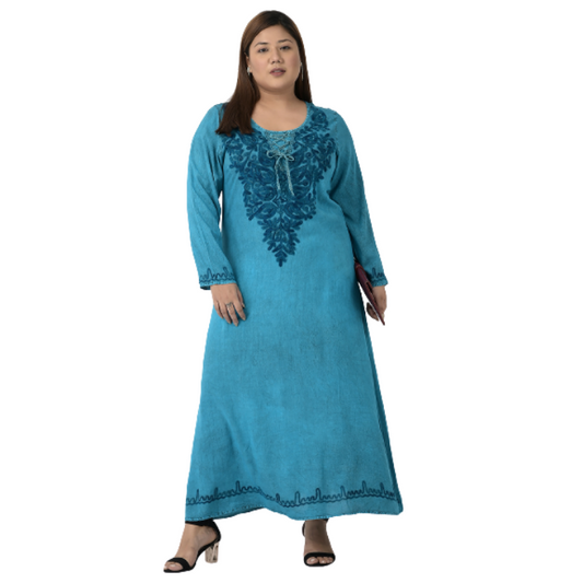 Women Plus Size Teal Blue & Blue Floral Embroidered Maxi Dress