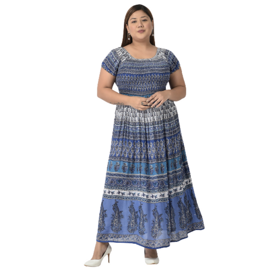 Blue Ethnic Motifs Maxi Dress