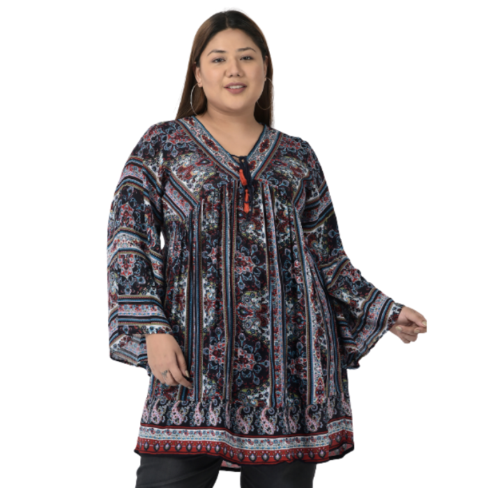 Plus Size Blue Printed Top