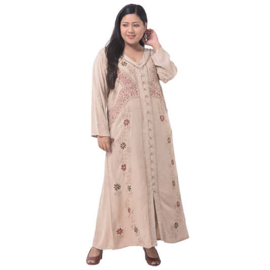 Beige Ethnic Motifs Embroidered Ethnic Maxi Dress