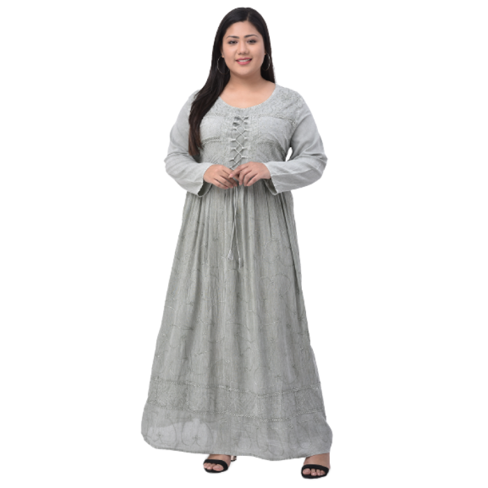 Women Grey Embroidered Maxi Dress