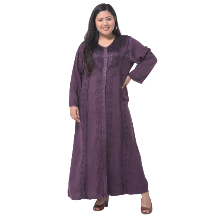 Purple Ethnic Motifs Embroidered Maxi Dress