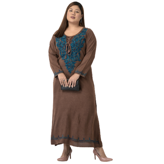 Women Brown Floral Embroidered Maxi Dress