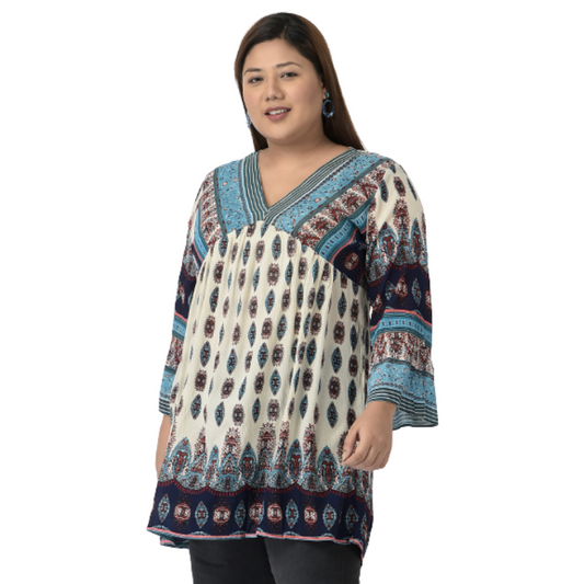 Women Plus Size Multicoloured Print Longline Top