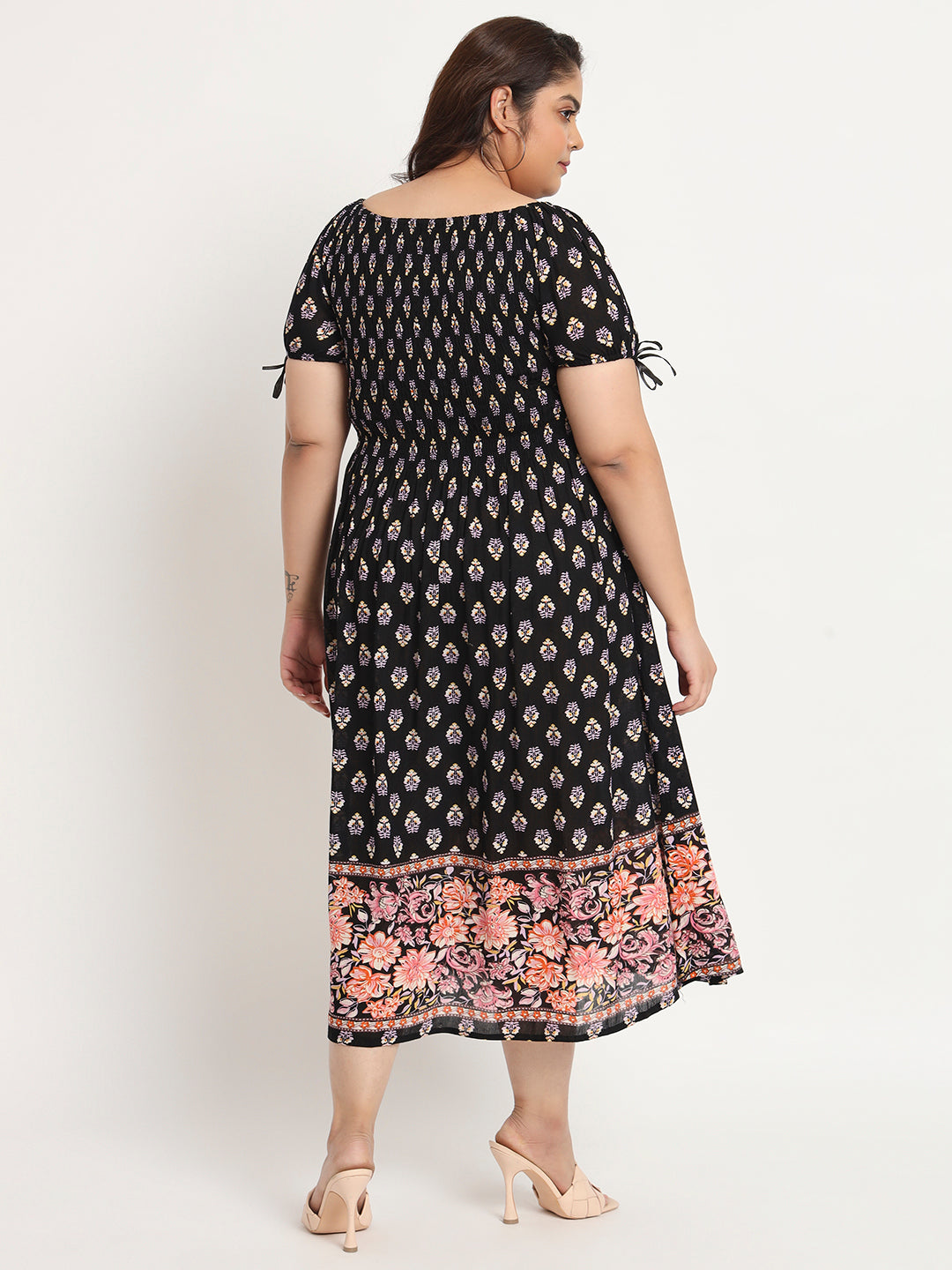 Plus Size Ethnic Motifs Printed Smocked Fit & Flare Midi Dress