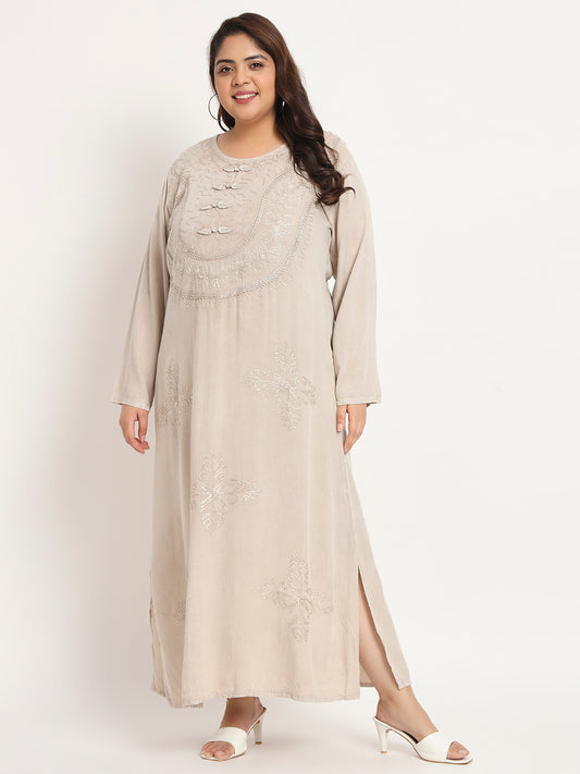 Plus Size Floral Embroidered Straight Kurta