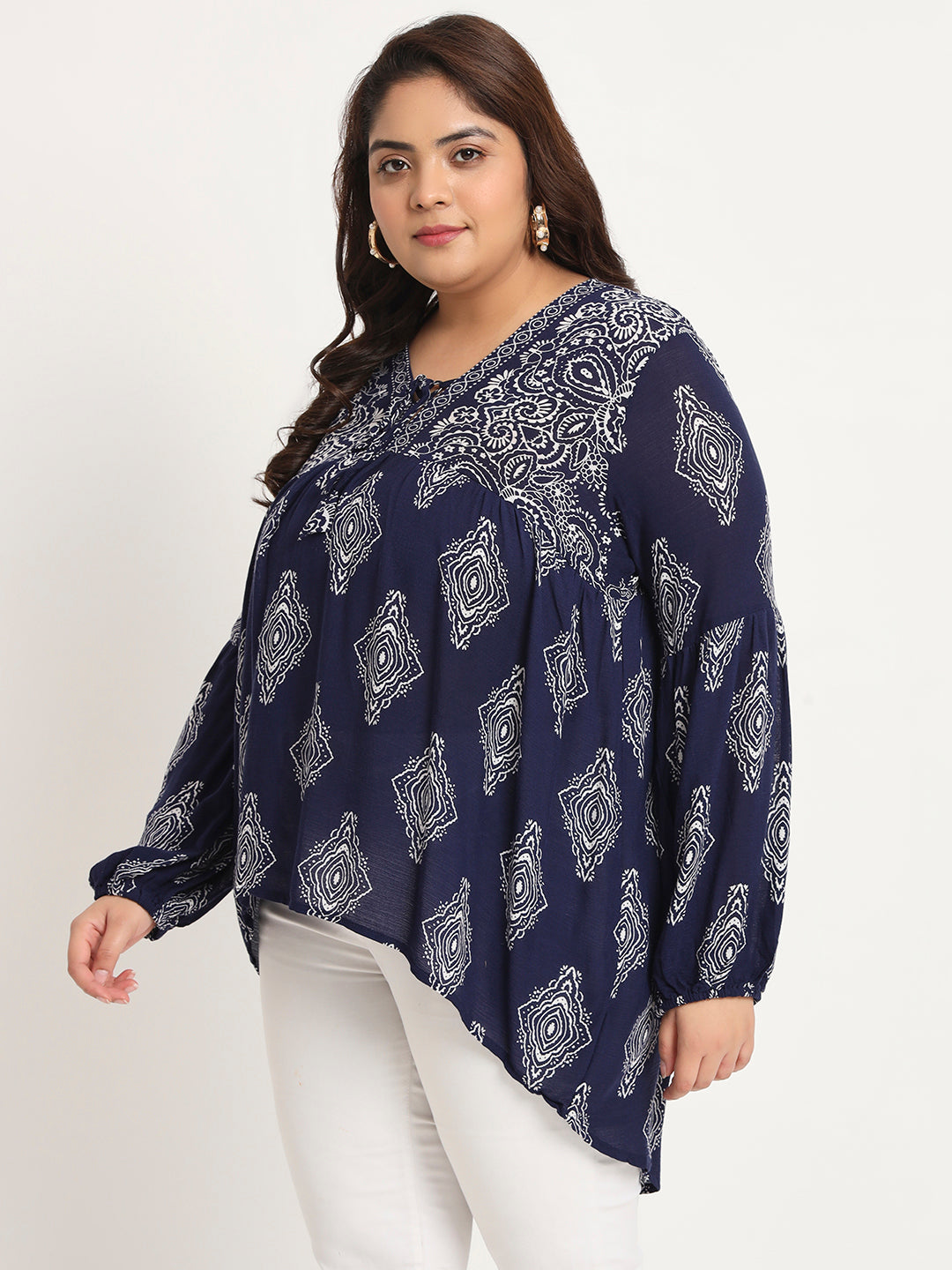 Plus Size Ethnic Motifs Printed Tunic