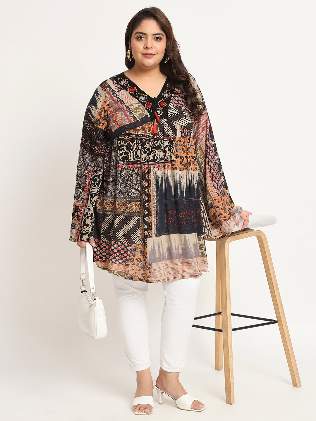 Plus Size Ethnic Motifs Printed Tunic