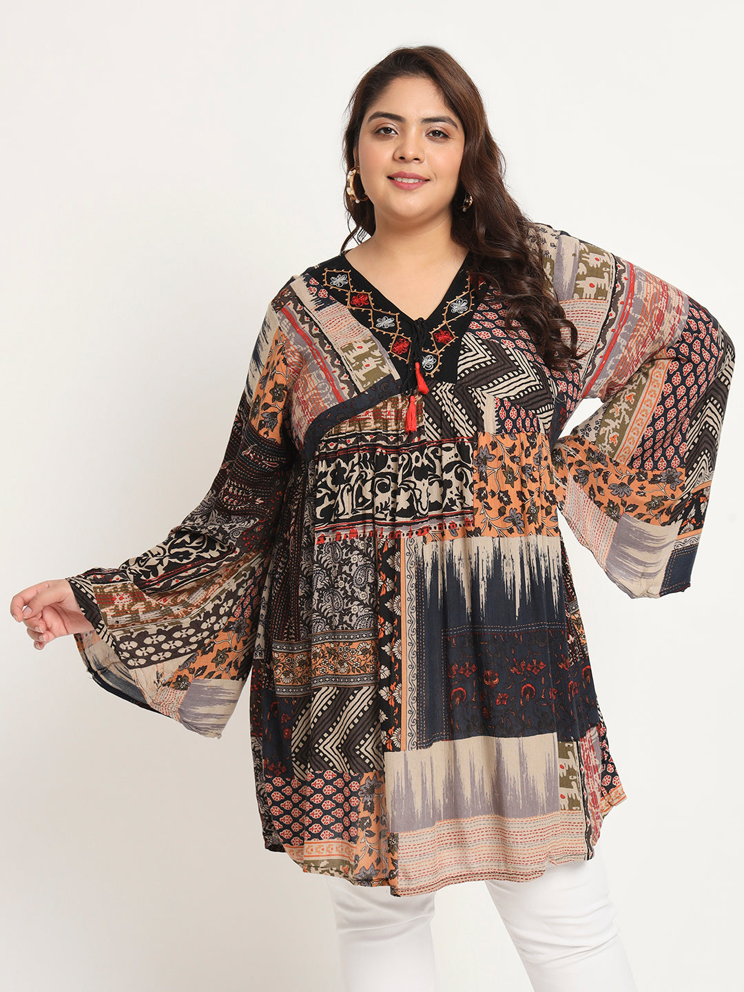 Plus Size Ethnic Motifs Printed Tunic