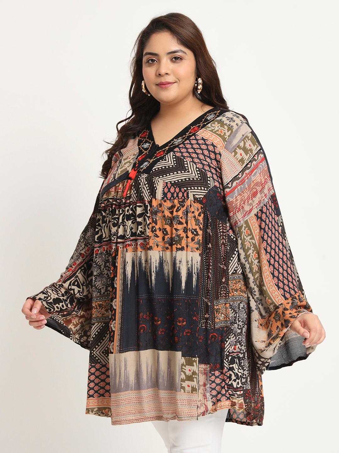 Plus Size Ethnic Motifs Printed Tunic