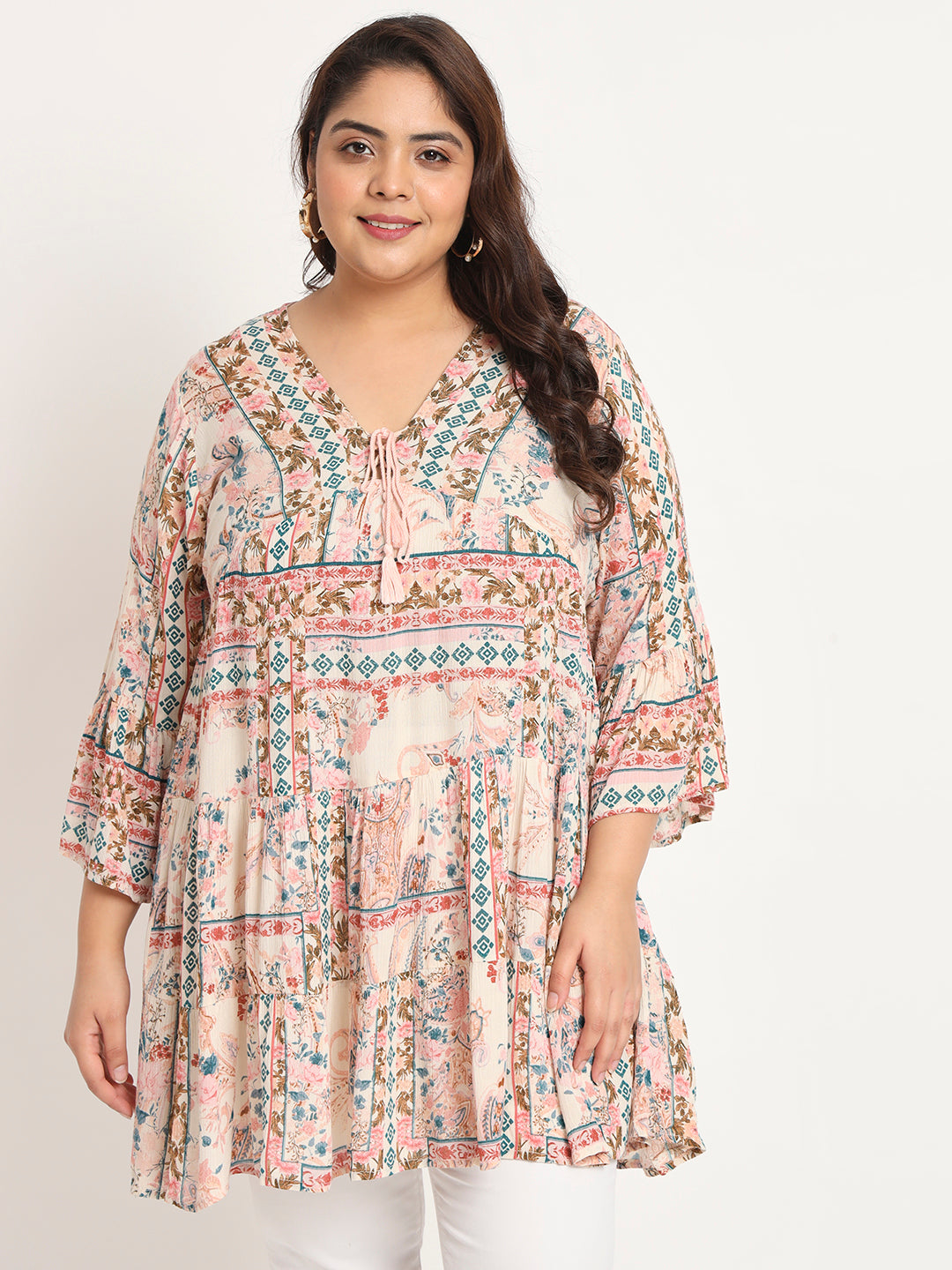 Plus Size Ethnic Motifs Printed Tunic