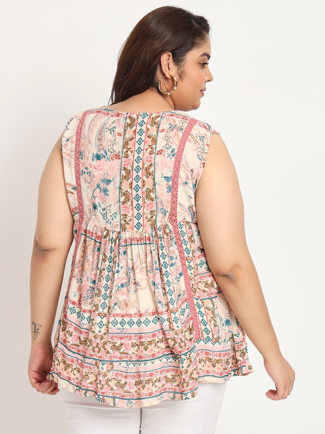 Plus Size Ethnic Motifs Printed Crepe Top