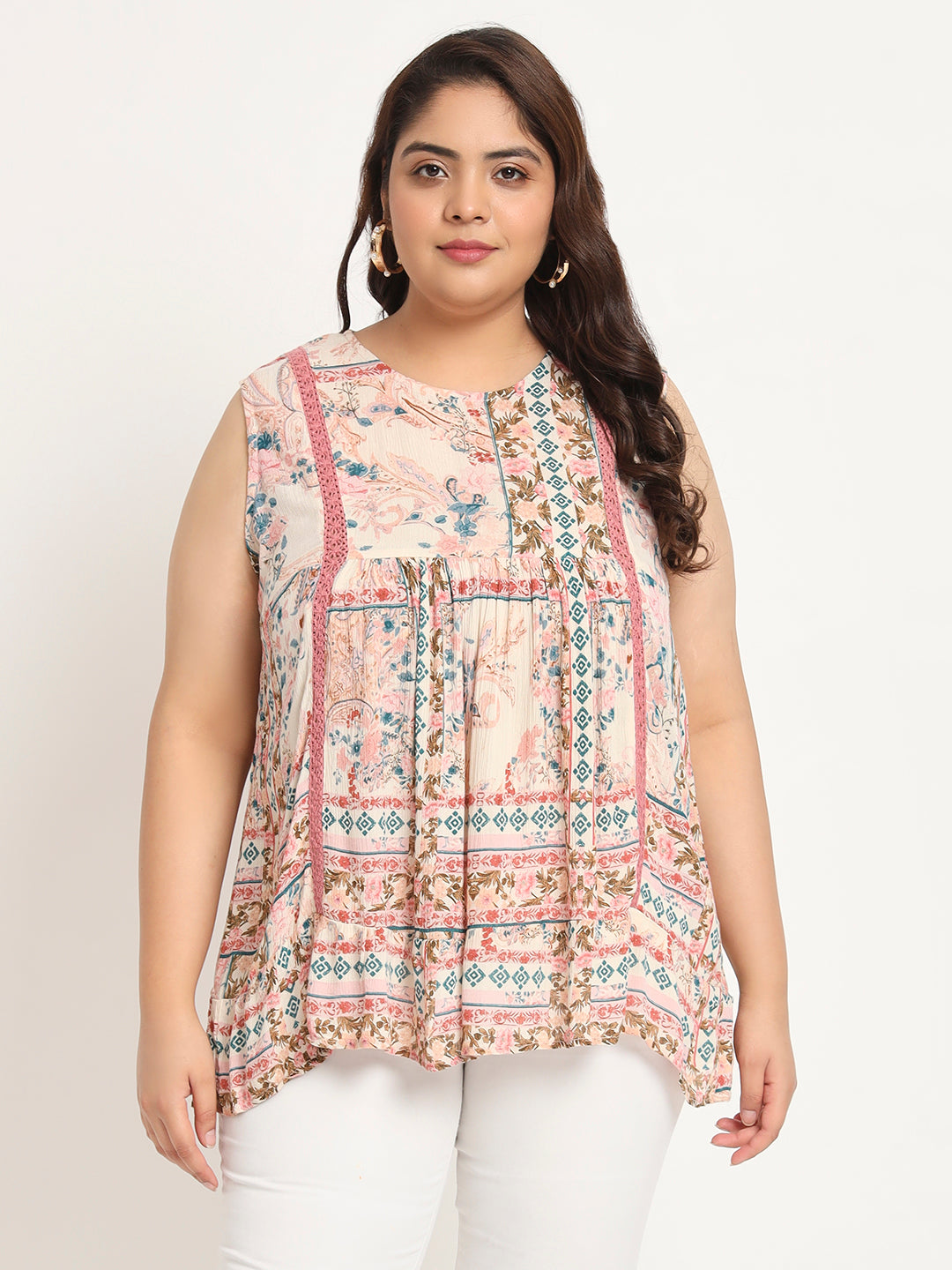 Plus Size Ethnic Motifs Printed Crepe Top