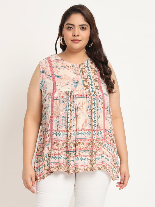 Plus Size Ethnic Motifs Printed Crepe Top