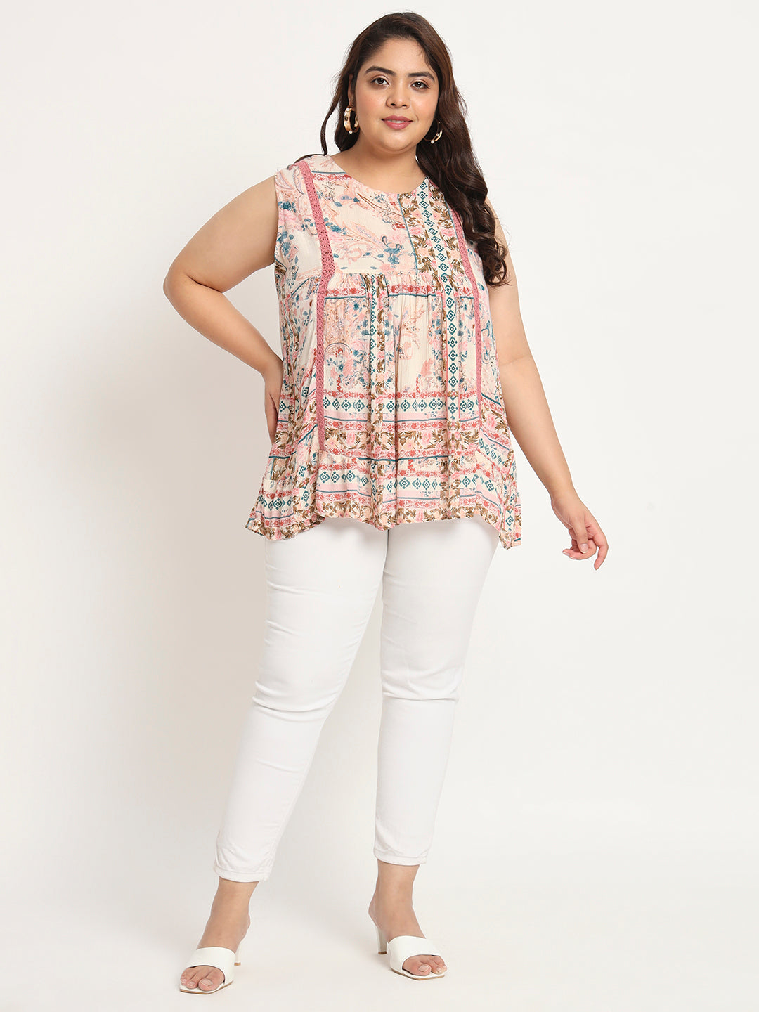 Plus Size Ethnic Motifs Printed Crepe Top