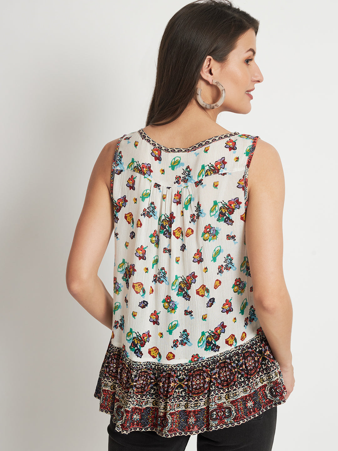 Floral Printed V-Neck Sleeveless Peplum Top