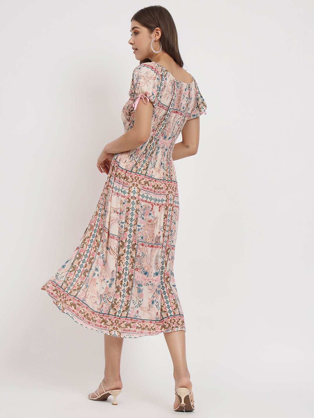 Ethnic Motifs Print Ruffled Fit & Flare Midi Dress