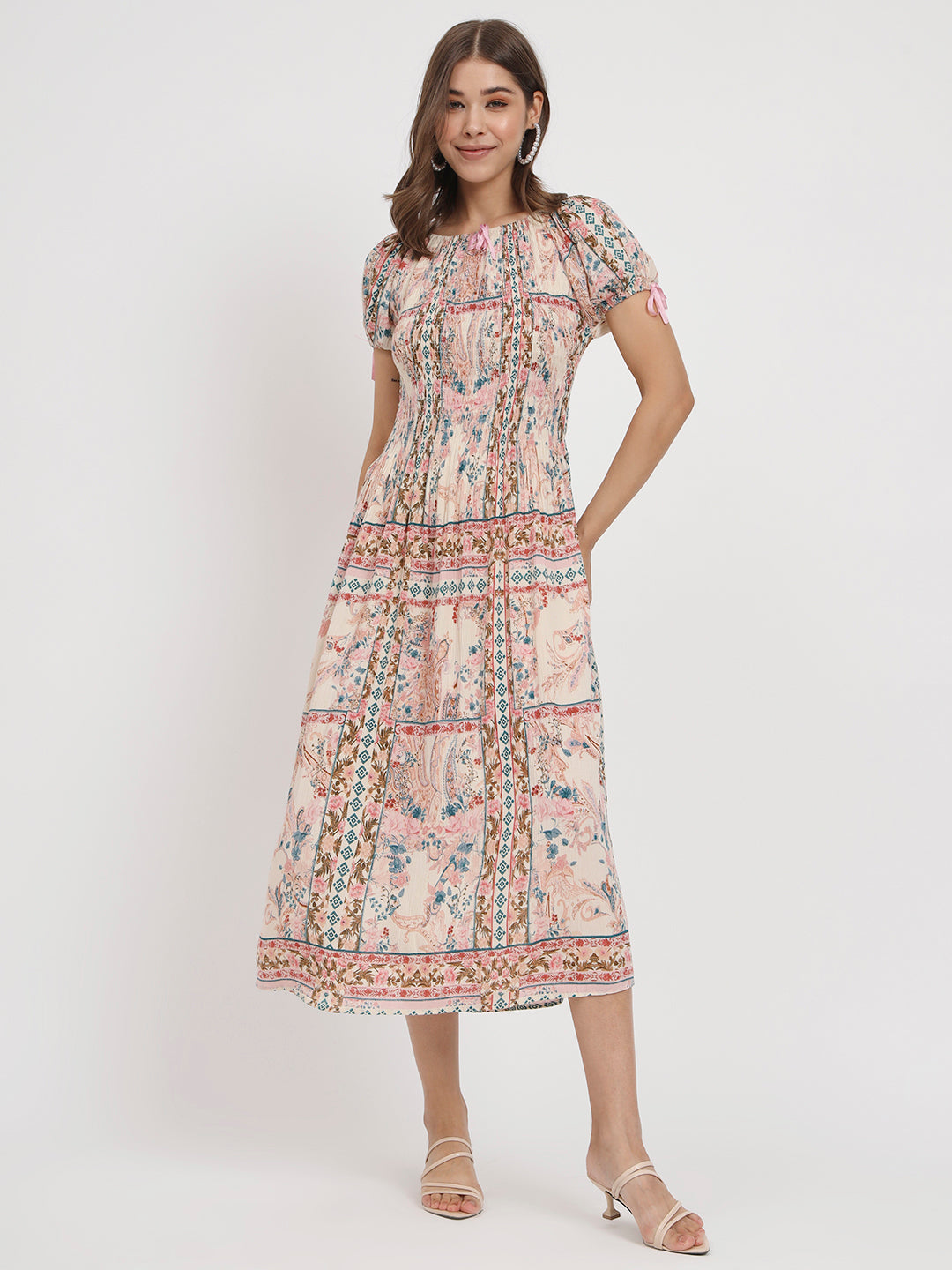 Ethnic Motifs Print Ruffled Fit & Flare Midi Dress