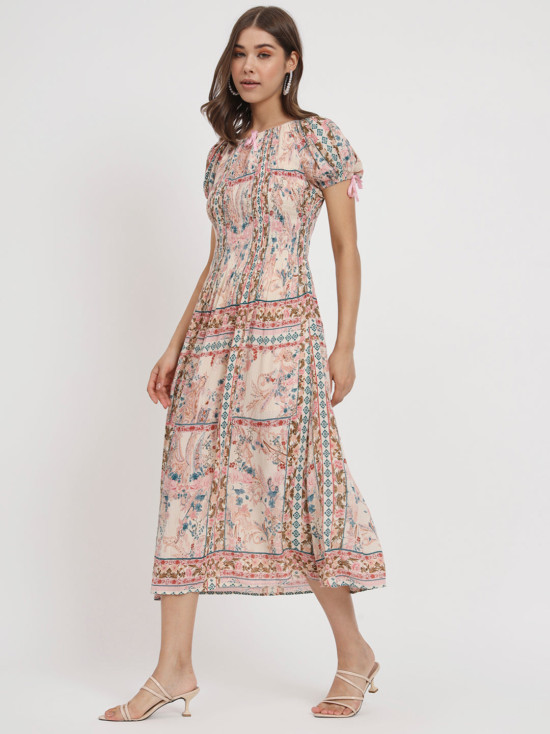 Ethnic Motifs Print Ruffled Fit & Flare Midi Dress