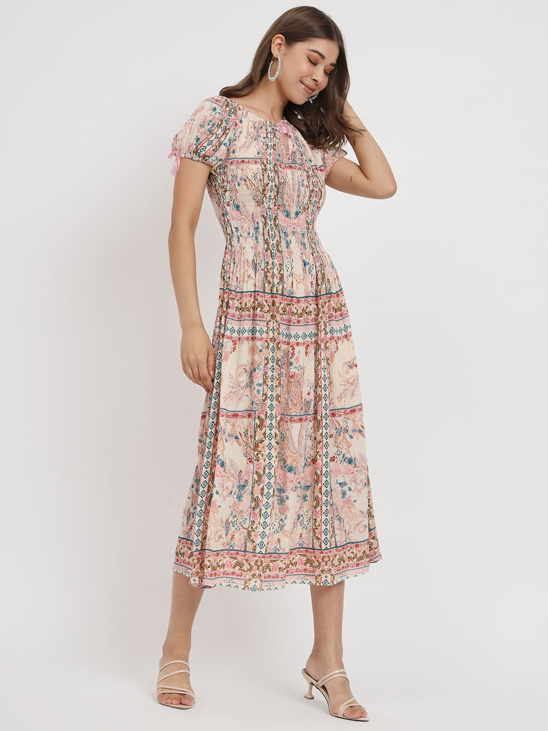 Ethnic Motifs Print Ruffled Fit & Flare Midi Dress