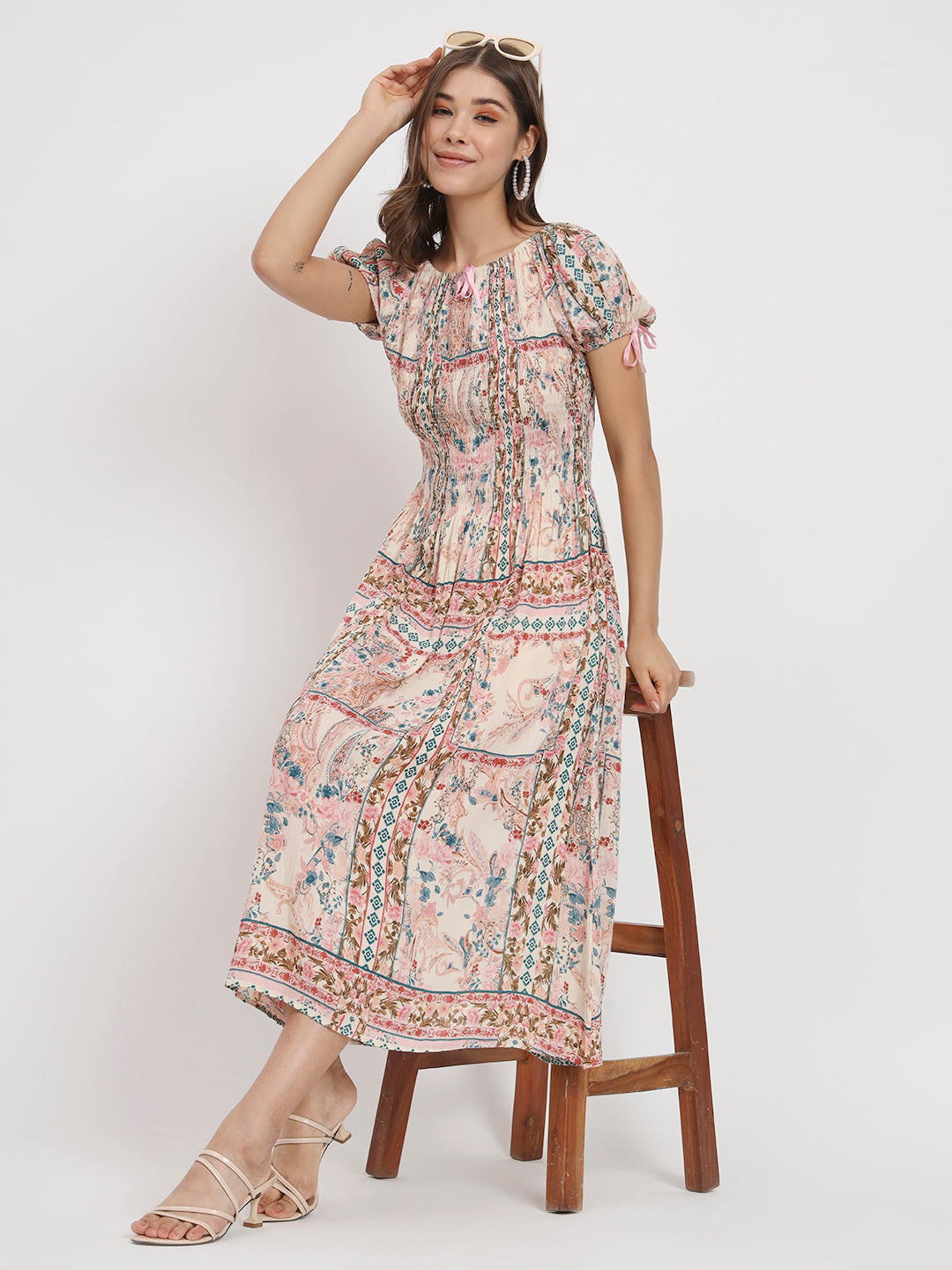 Ethnic Motifs Print Ruffled Fit & Flare Midi Dress