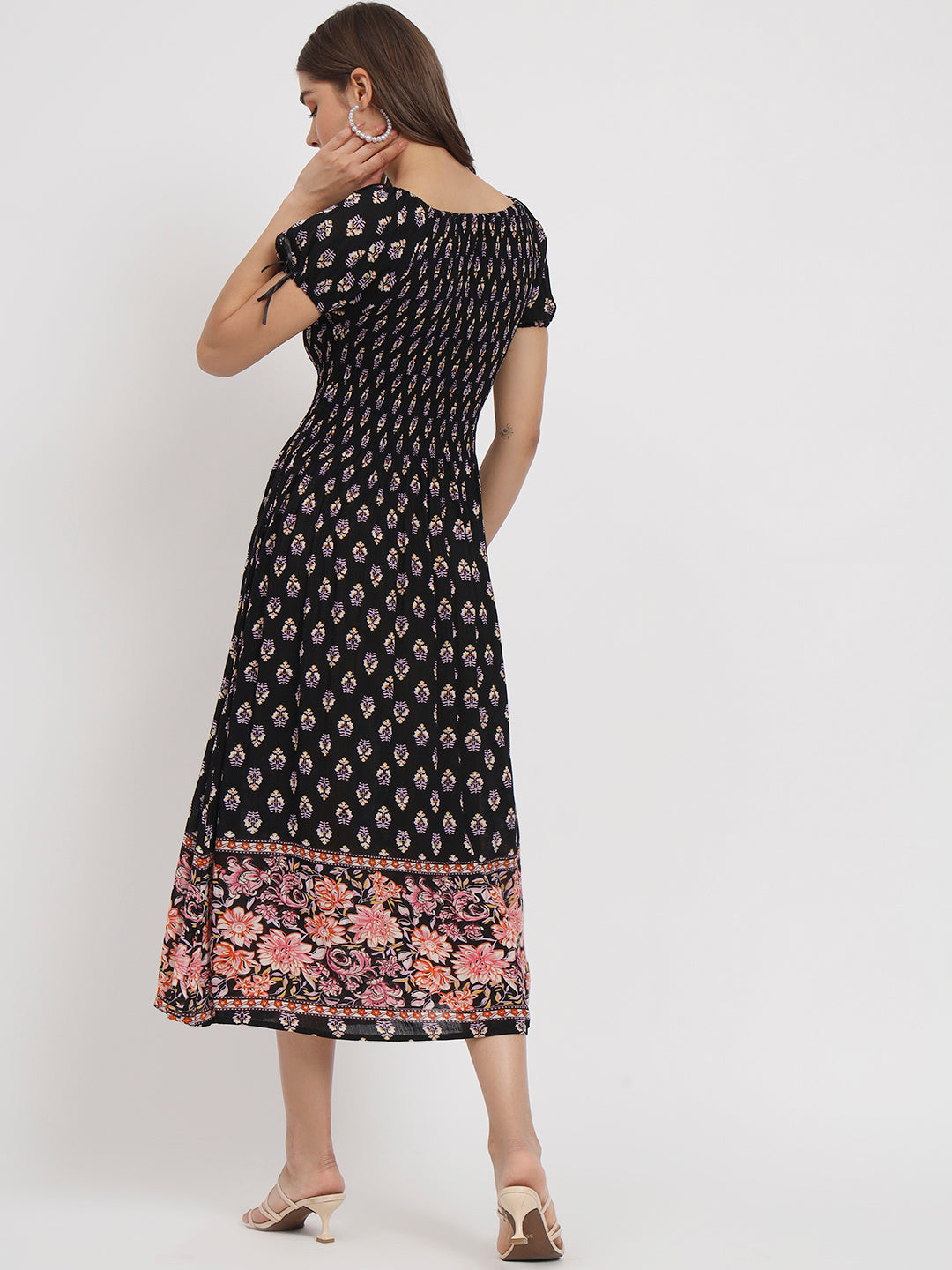 Ethnic Motifs Print Ruffled Fit & Flare Midi Dress