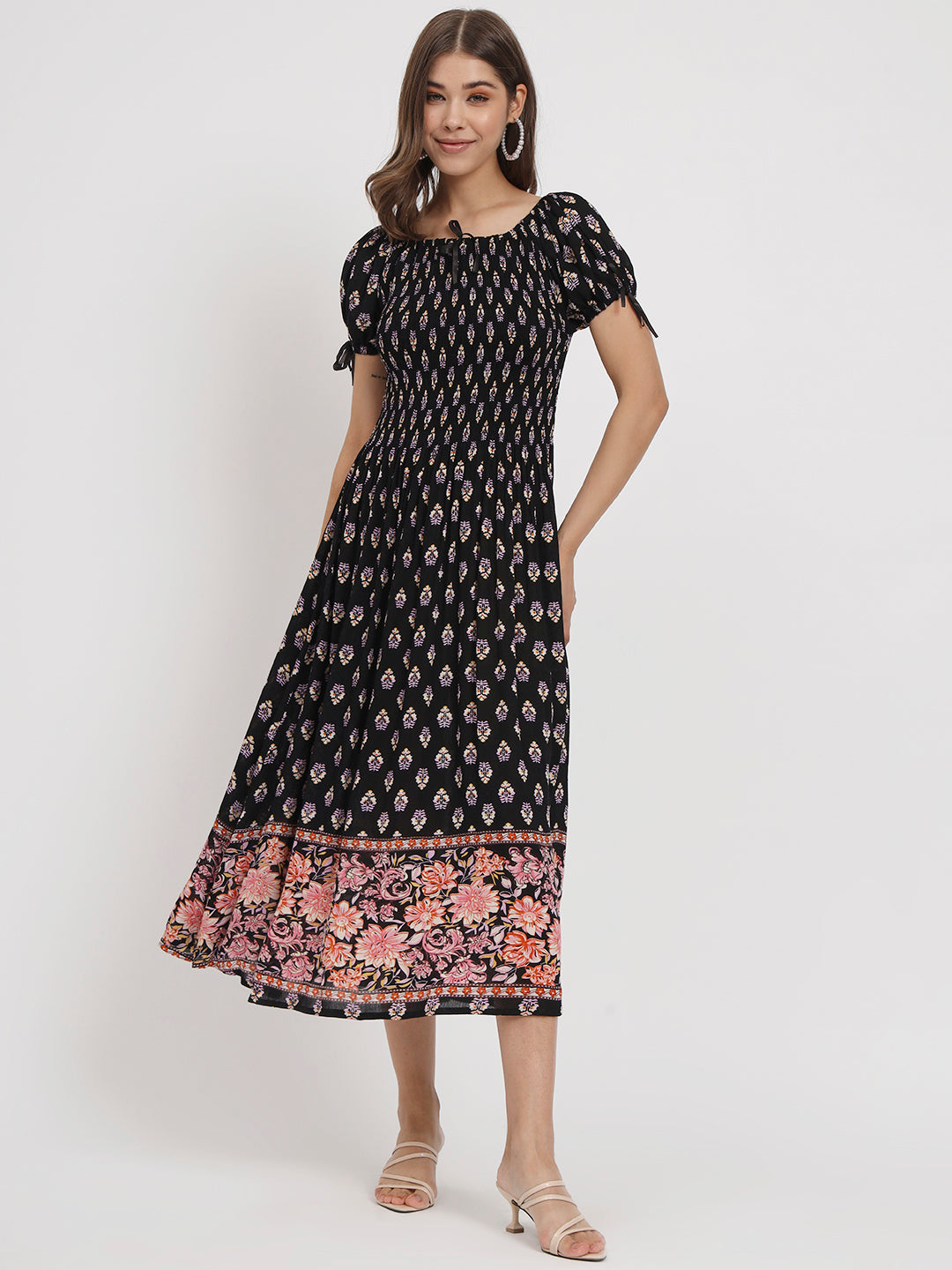 Ethnic Motifs Print Ruffled Fit & Flare Midi Dress