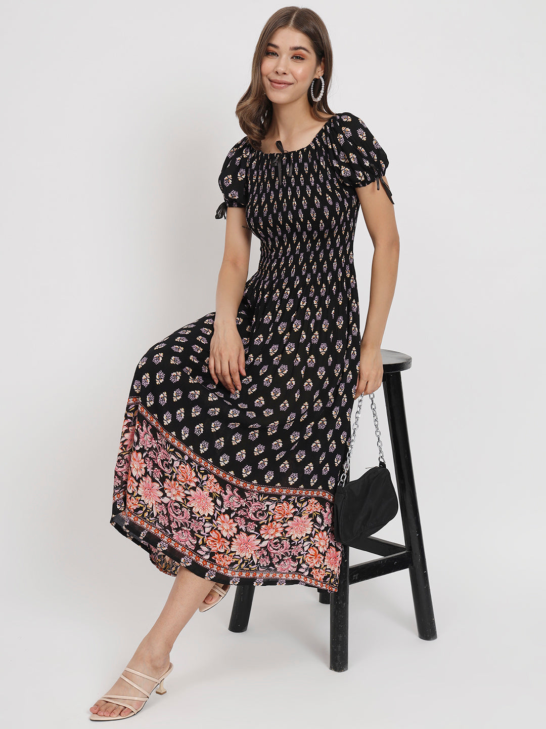 Ethnic Motifs Print Ruffled Fit & Flare Midi Dress