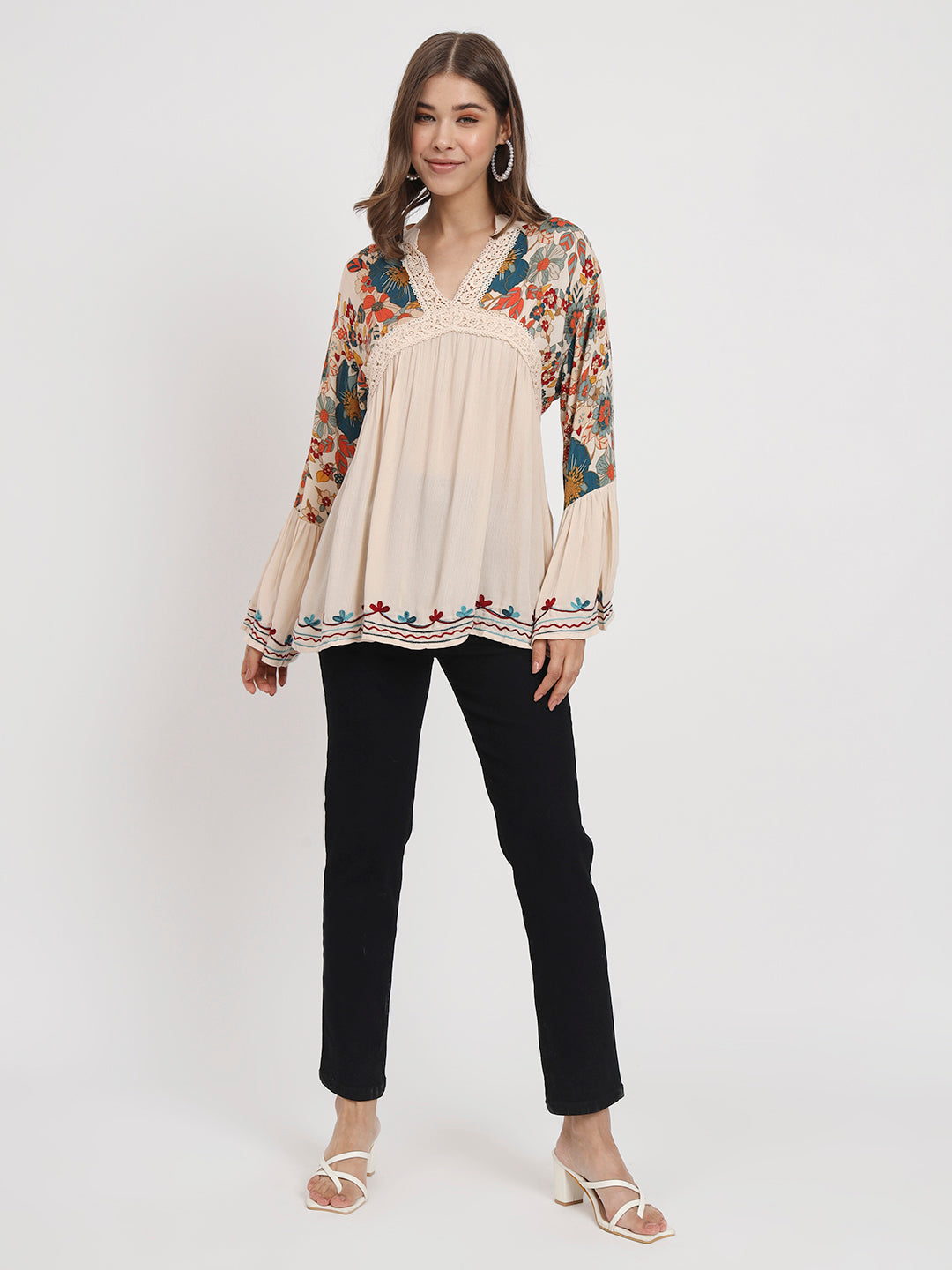 Floral Printed V Neck Tunic